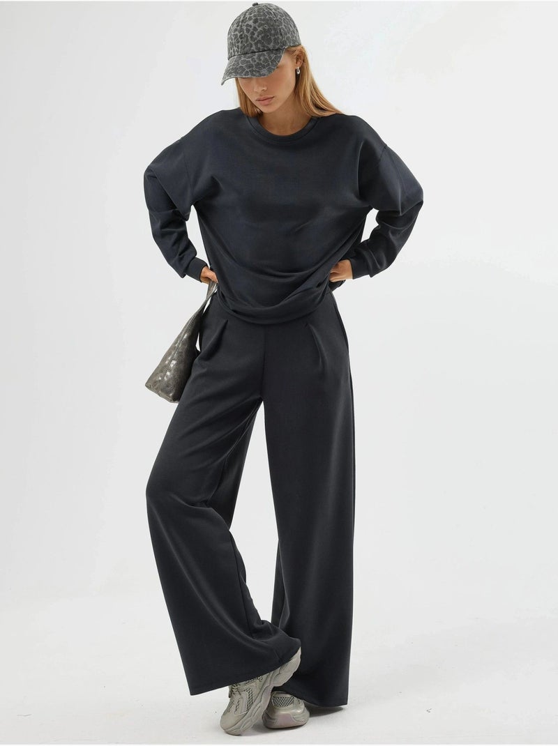 Pantalones palazzo de cintura alta con elástico busem Gris negro - Kiabi