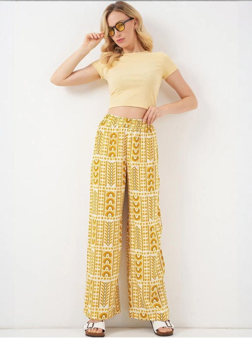 Pantalones palazzo de cintura alta con rayas geométricas bdart - Kiabi Pantalones palazzo de cintura alta con rayas geométricas bdart - Kiabi