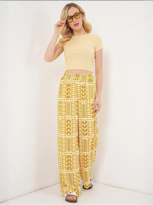 Pantalones palazzo de cintura alta con rayas geométricas bdart - Kiabi Pantalones palazzo de cintura alta con rayas geométricas bdart - Kiabi