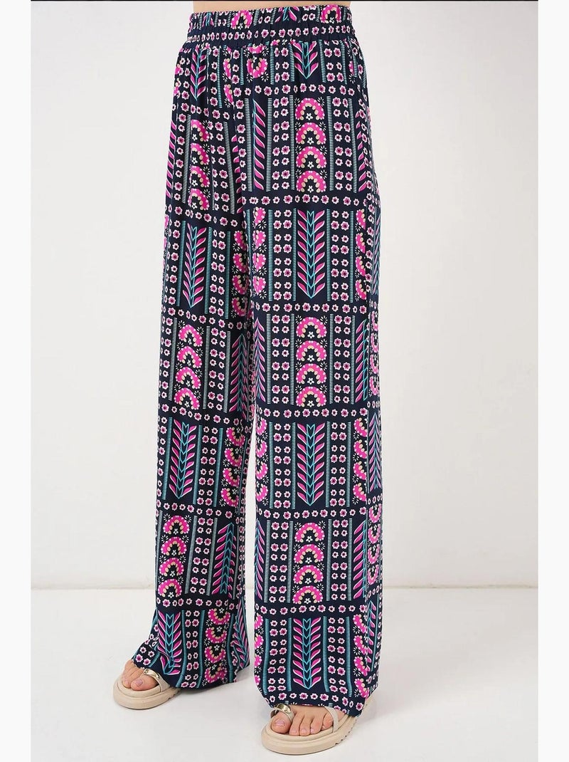 Pantalones palazzo de cintura alta con rayas geométricas bdart Azul marino - Kiabi