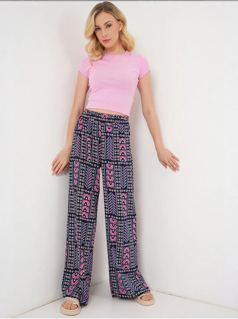 Pantalones palazzo de cintura alta con rayas geométricas bdart Azul marino - Kiabi