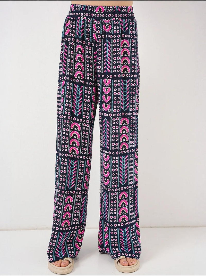 Pantalones palazzo de cintura alta con rayas geométricas bdart Azul marino - Kiabi