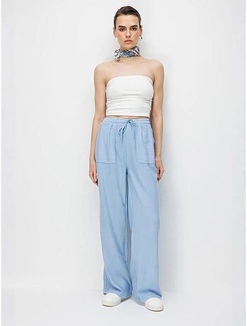 Pantalones palazzo de cintura alta y pernera ancha con cintura de cordón mixray