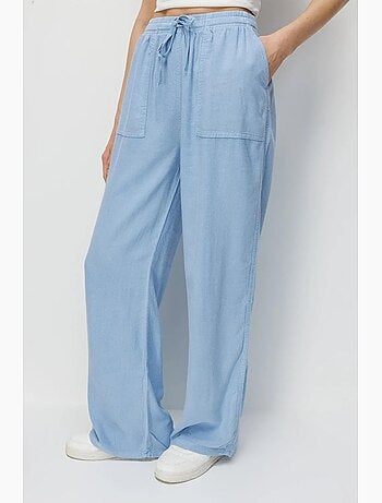 Pantalones palazzo de cintura alta y pernera ancha con cintura de cordón mixray