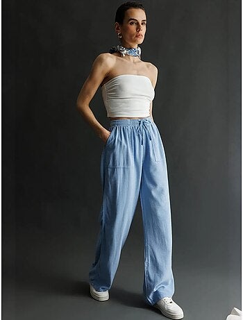 Pantalones palazzo de cintura alta y pernera ancha con cintura de cordón mixray