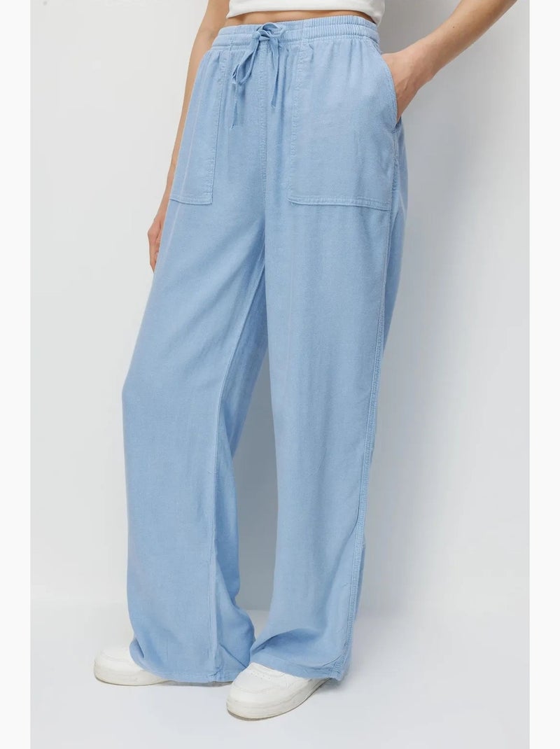 Pantalones palazzo de cintura alta y pernera ancha con cintura de cordón mixray Azul cielo - Kiabi