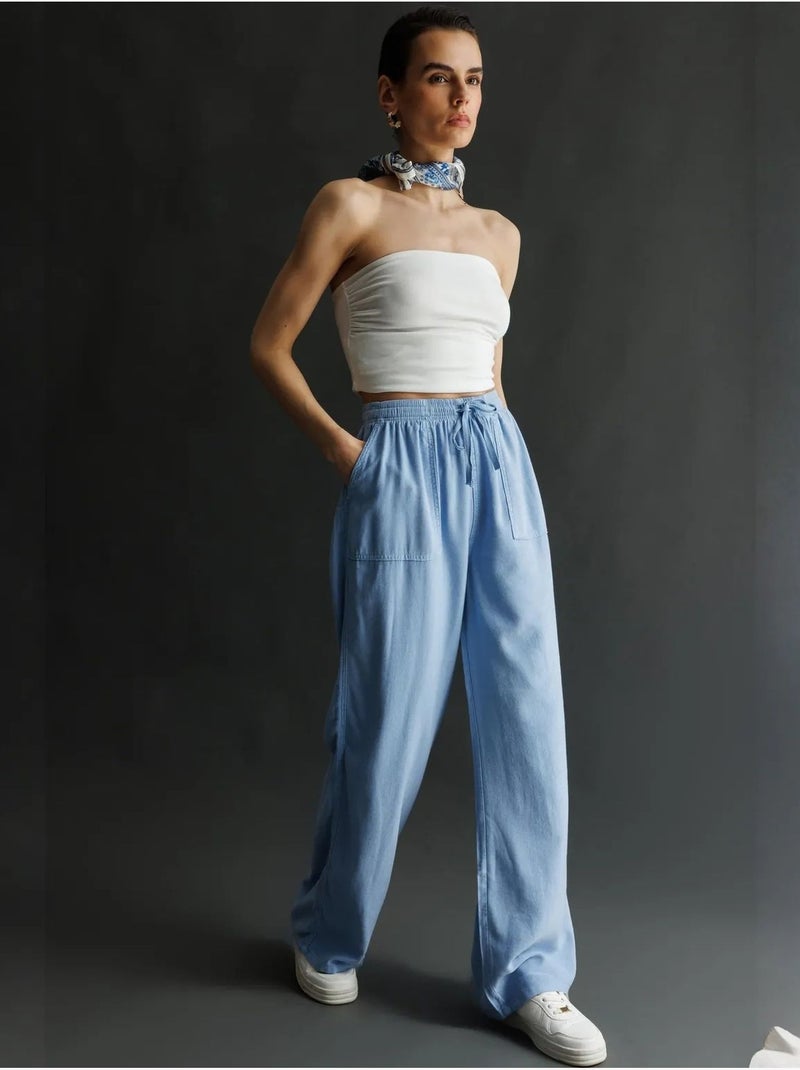 Pantalones palazzo de cintura alta y pernera ancha con cintura de cordón mixray Azul cielo - Kiabi