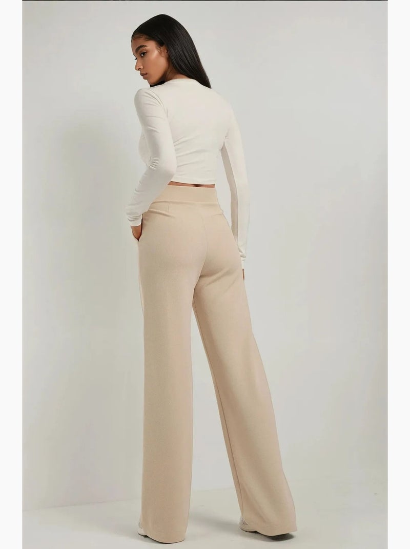 Pantalones palazzo de crepé elástico de cintura alta hiccup Beige arcilla - Kiabi