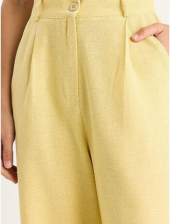 Pantalones palazzo de lino con cintura alta y detalle plisado de bianco lucci