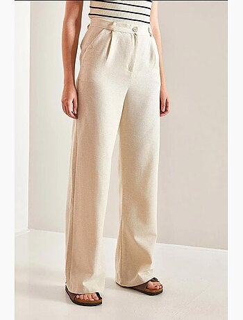 Pantalones palazzo de lino con cintura alta y detalle plisado de bianco lucci