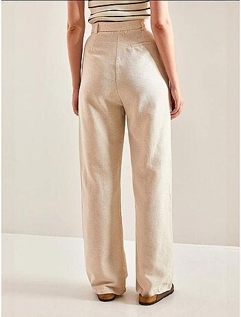 Pantalones palazzo de lino con cintura alta y detalle plisado de bianco lucci