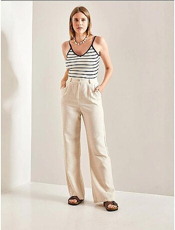 Pantalones palazzo de lino con cintura alta y detalle plisado de bianco lucci