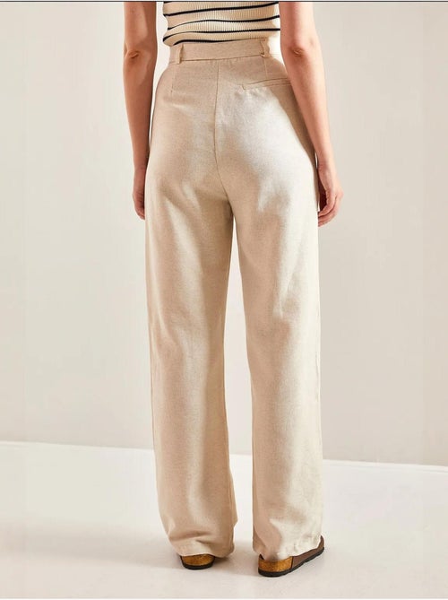 Pantalones palazzo de lino con cintura alta y detalle plisado de bianco lucci - Kiabi