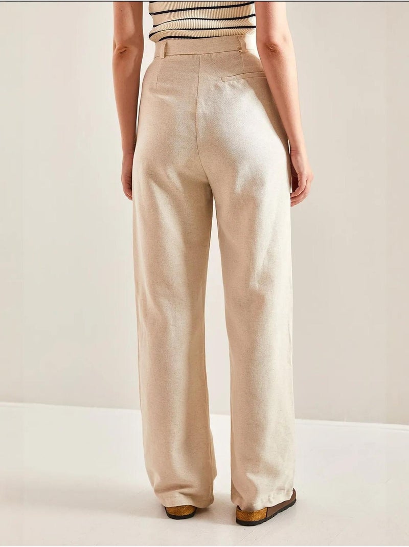 Pantalones palazzo de lino con cintura alta y detalle plisado de bianco lucci Arena - Kiabi