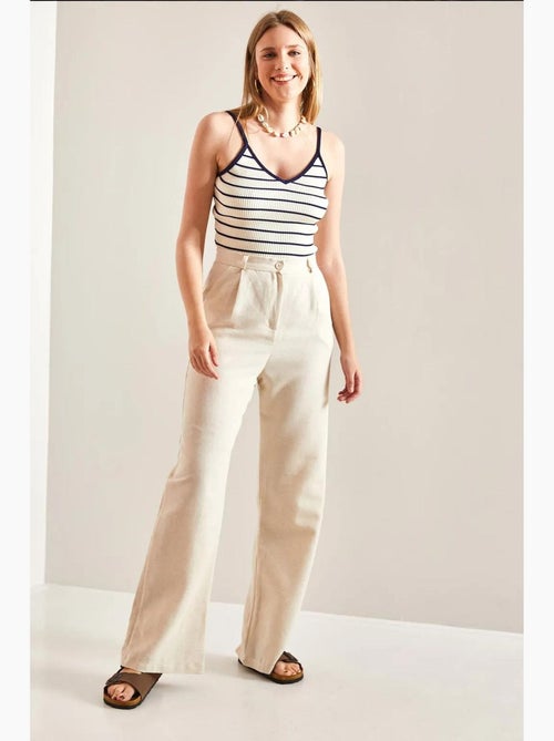 Pantalones palazzo de lino con cintura alta y detalle plisado de bianco lucci - Kiabi