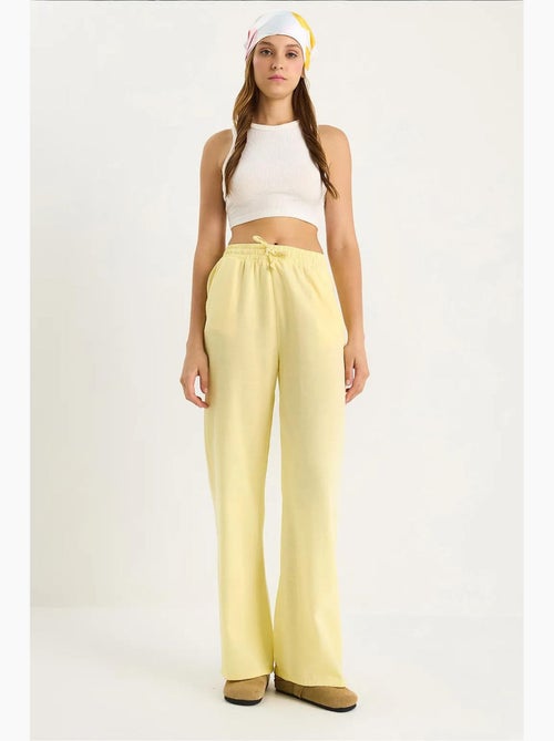 Pantalones palazzo de lino con cintura elástica y detalle de bolsillos de bianco lucci - Kiabi Pantalones palazzo de lino con cintura elástica y detalle de bolsillos de bianco lucci - Kiabi