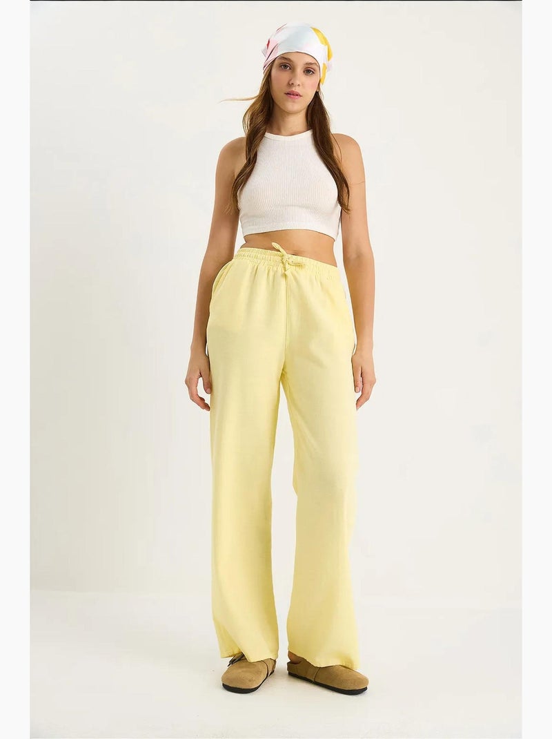 Pantalones palazzo de lino con cintura elástica y detalle de bolsillos de bianco lucci Amarillo limón - Kiabi
