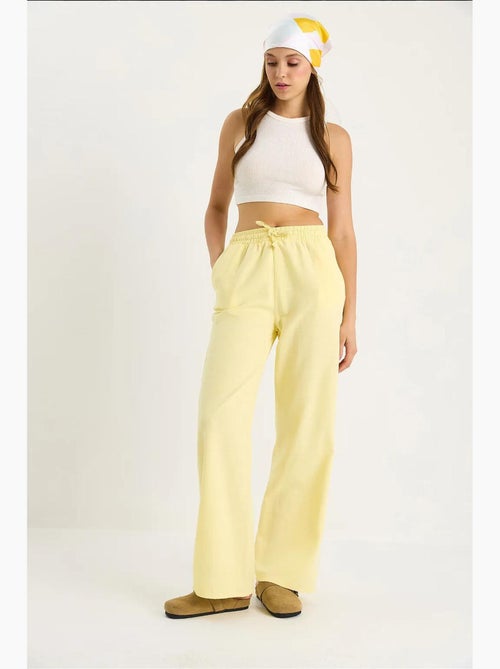 Pantalones palazzo de lino con cintura elástica y detalle de bolsillos de bianco lucci - Kiabi Pantalones palazzo de lino con cintura elástica y detalle de bolsillos de bianco lucci - Kiabi