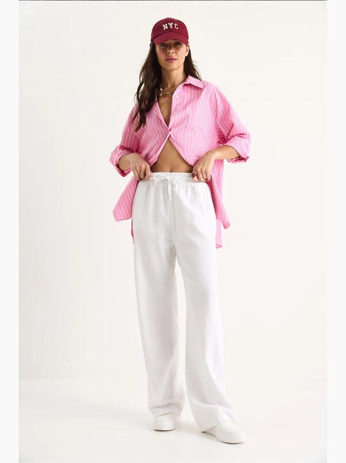 Pantalones palazzo de lino con cintura elástica y detalle de bolsillos de bianco lucci - Kiabi Pantalones palazzo de lino con cintura elástica y detalle de bolsillos de bianco lucci - Kiabi