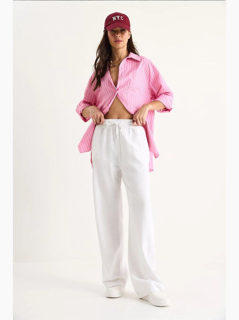 Pantalones palazzo de lino con cintura elástica y detalle de bolsillos de bianco lucci Blanco - Kiabi