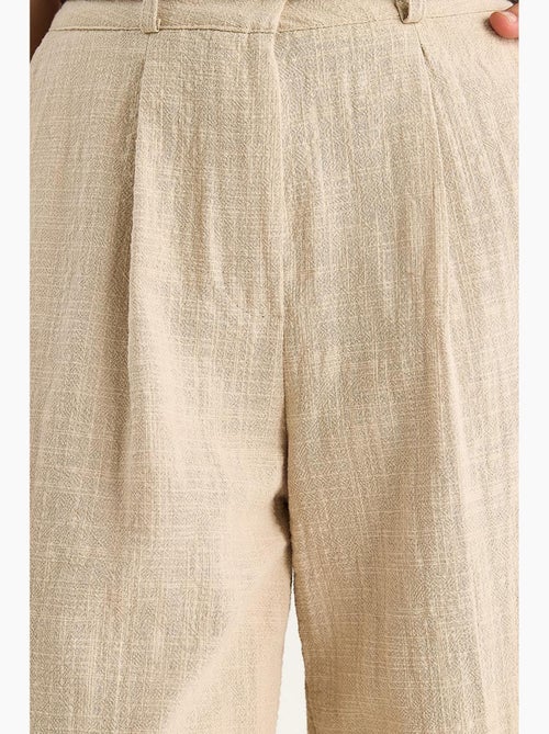 Pantalones palazzo de lino con cinturón de paja y detalle de bolsillo lucci - Kiabi