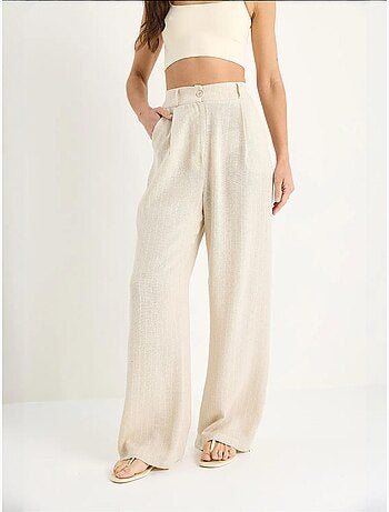 Pantalones palazzo de lino con detalle de bolsillo y rayas finas lucci