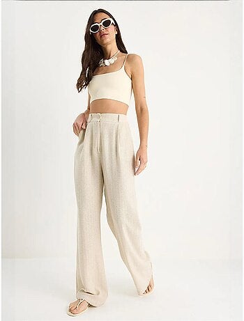 Pantalones palazzo de lino con detalle de bolsillo y rayas finas lucci