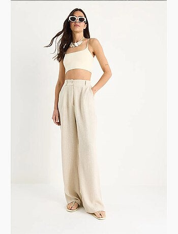 Pantalones palazzo de lino con detalle de bolsillo y rayas finas lucci