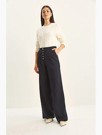 Pantalones palazzo de mezclilla de cintura alta y pierna ancha lucci