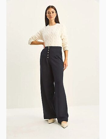 Pantalones palazzo de mezclilla de cintura alta y pierna ancha lucci