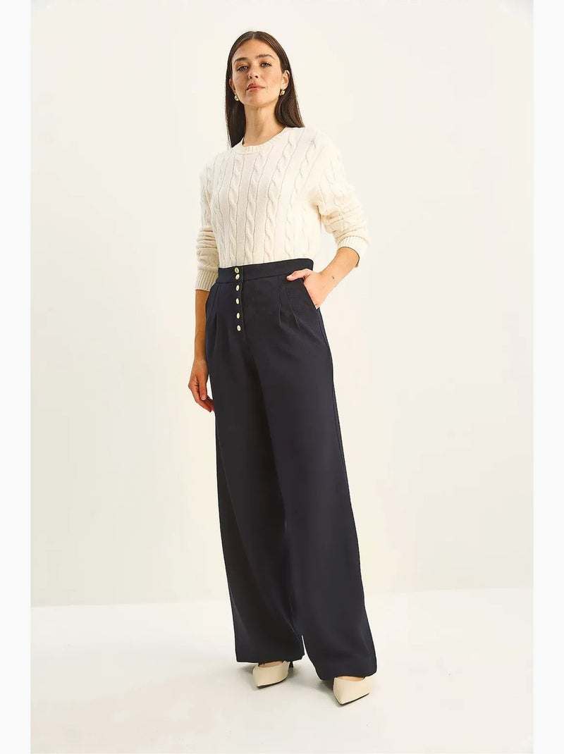 Pantalones palazzo de mezclilla de cintura alta y pierna ancha lucci Azul marino - Kiabi