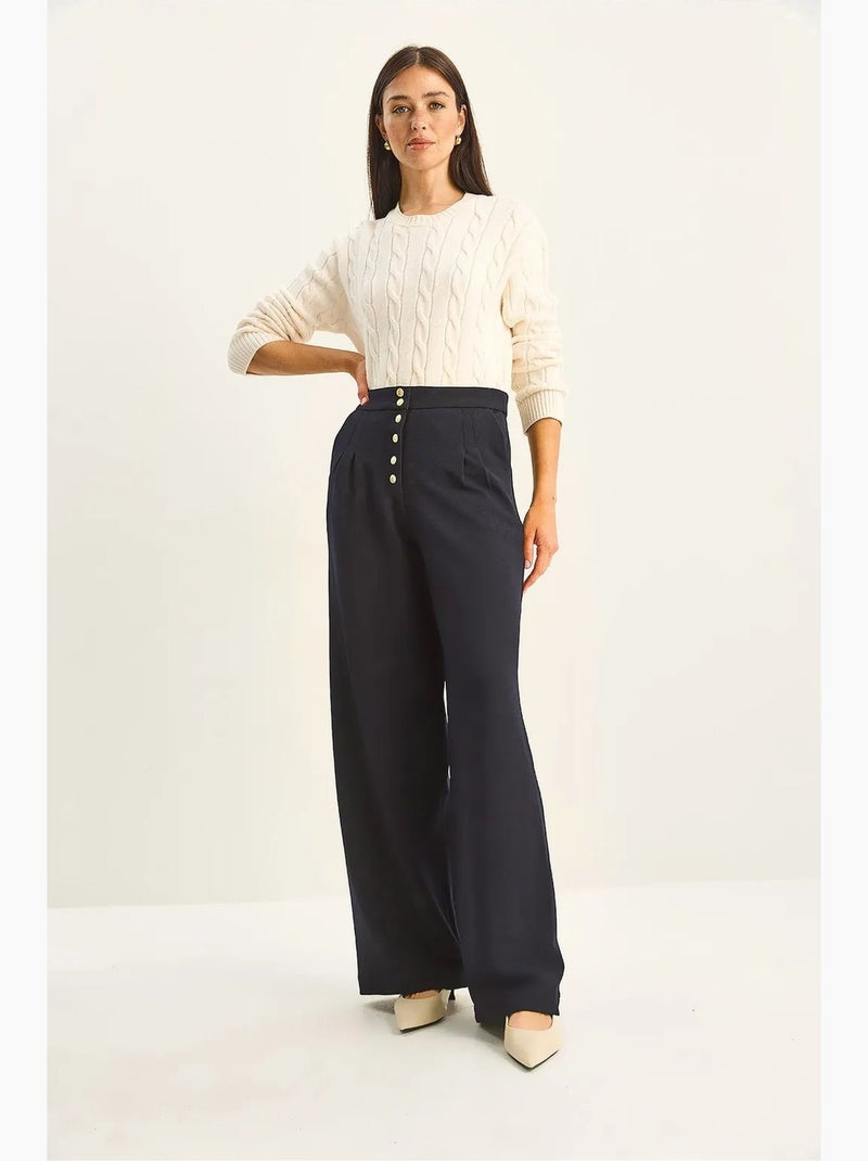 Pantalones palazzo de mezclilla de cintura alta y pierna ancha lucci Azul marino - Kiabi