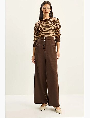 Pantalones palazzo de mezclilla de cintura alta y pierna ancha lucci