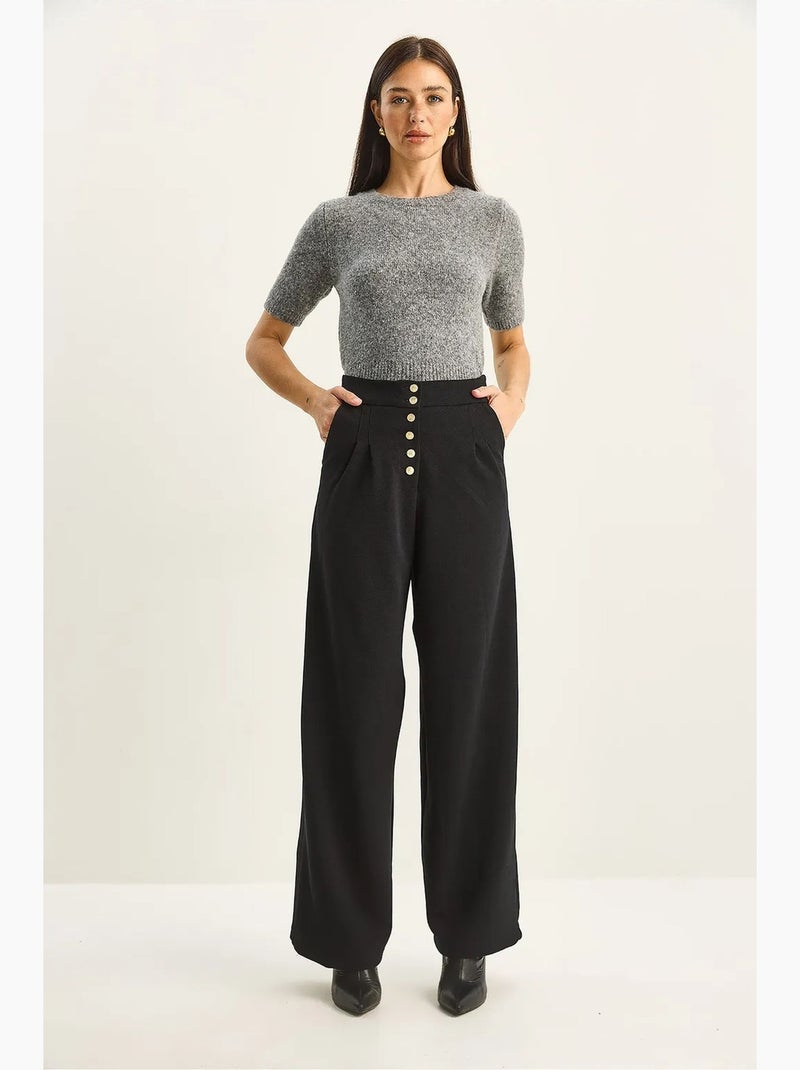 Pantalones palazzo de mezclilla de cintura alta y pierna ancha lucci Negro - Kiabi