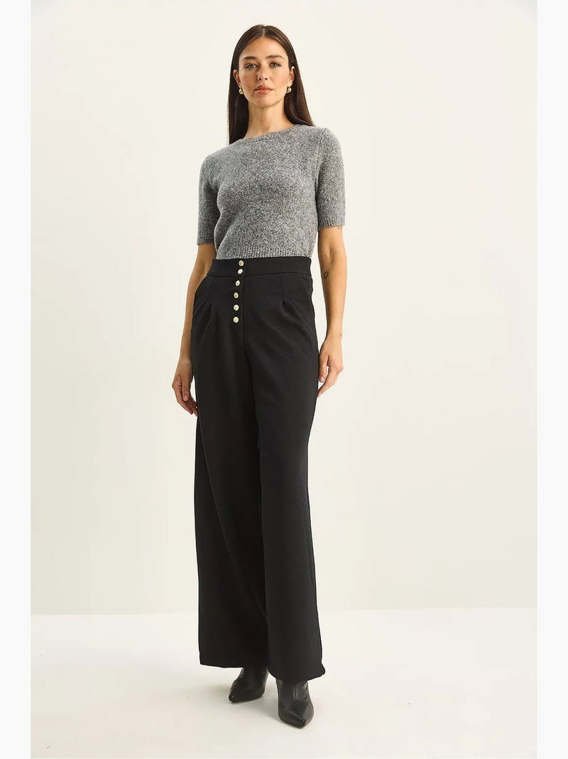 Pantalones palazzo de mezclilla de cintura alta y pierna ancha lucci Negro - Kiabi