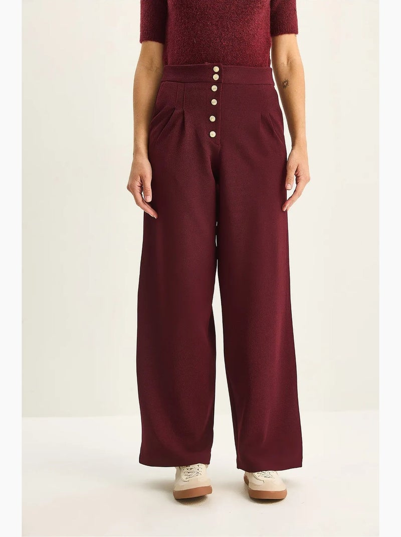 Pantalones palazzo de mezclilla de cintura alta y pierna ancha lucci Rojo burdeos - Kiabi