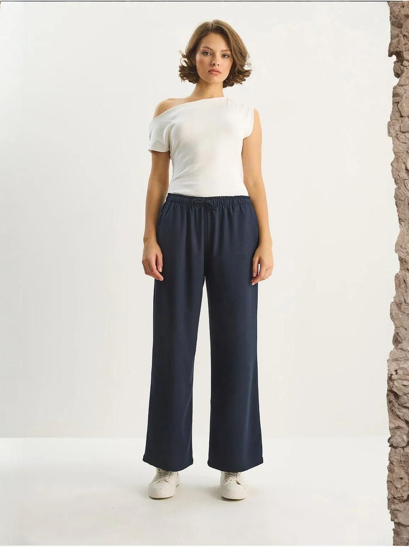 Pantalones palazzo de pierna ancha con cierre de lazo lucci Azul marino - Kiabi
