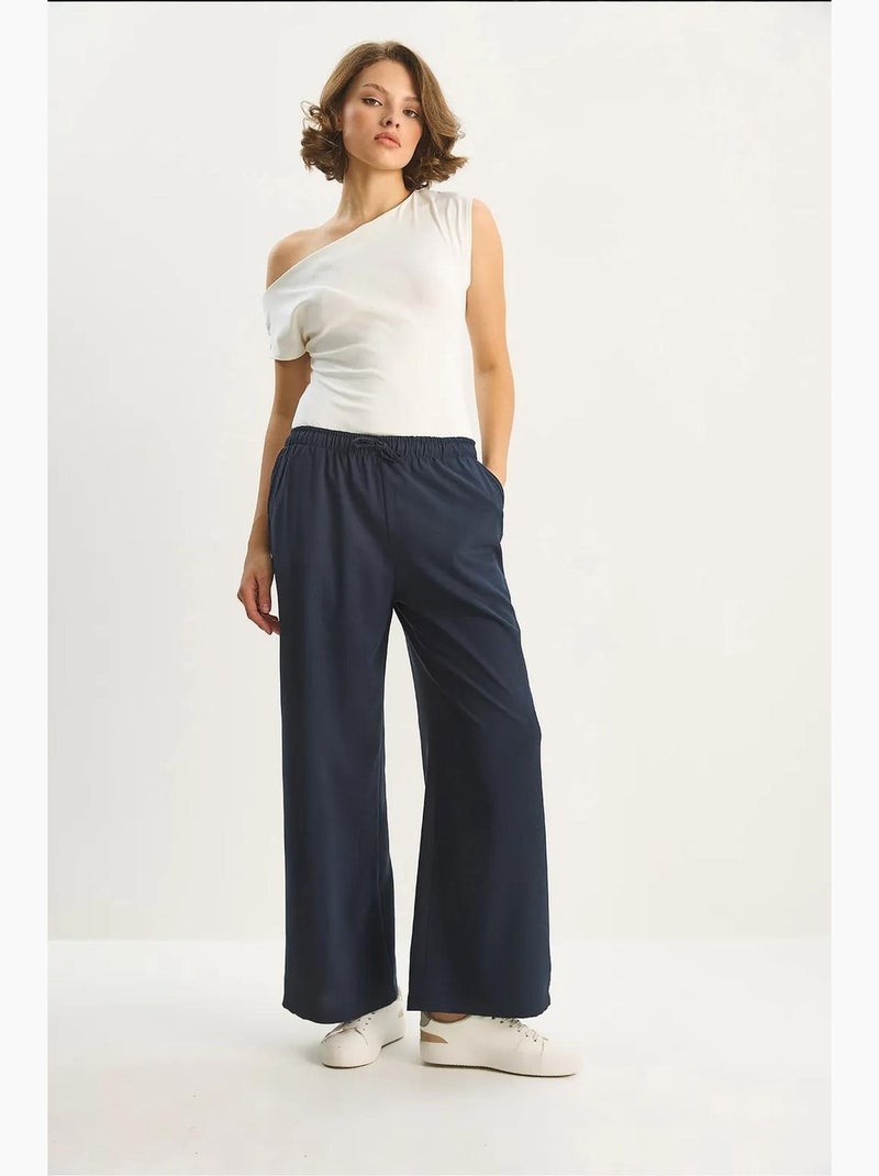 Pantalones palazzo de pierna ancha con cierre de lazo lucci Azul marino - Kiabi