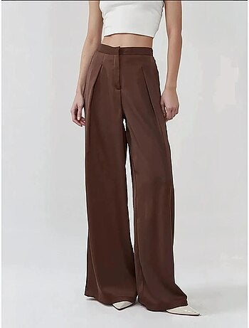 Pantalones palazzo de satén con cintura alta y pierna ancha