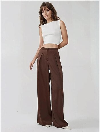 Pantalones palazzo de satén con cintura alta y pierna ancha