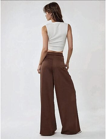 Pantalones palazzo de satén con cintura alta y pierna ancha