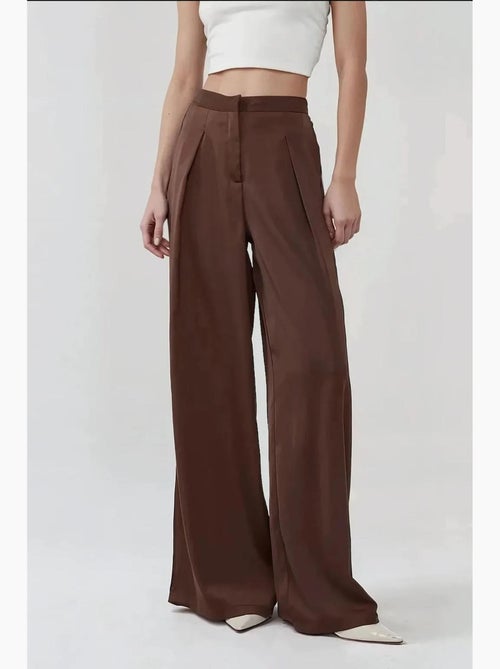 Pantalones palazzo de satén con cintura alta y pierna ancha - Kiabi