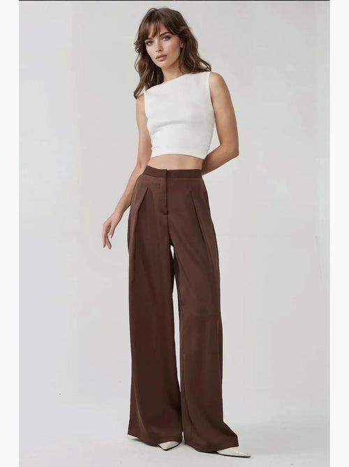 Pantalones palazzo de satén con cintura alta y pierna ancha - Kiabi
