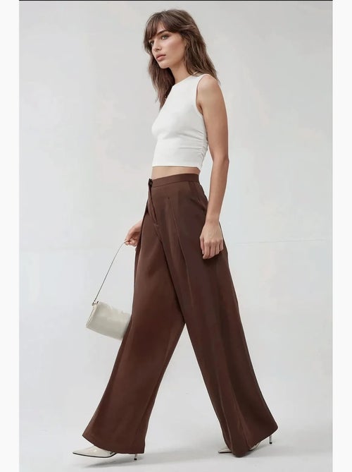 Pantalones palazzo de satén con cintura alta y pierna ancha - Kiabi