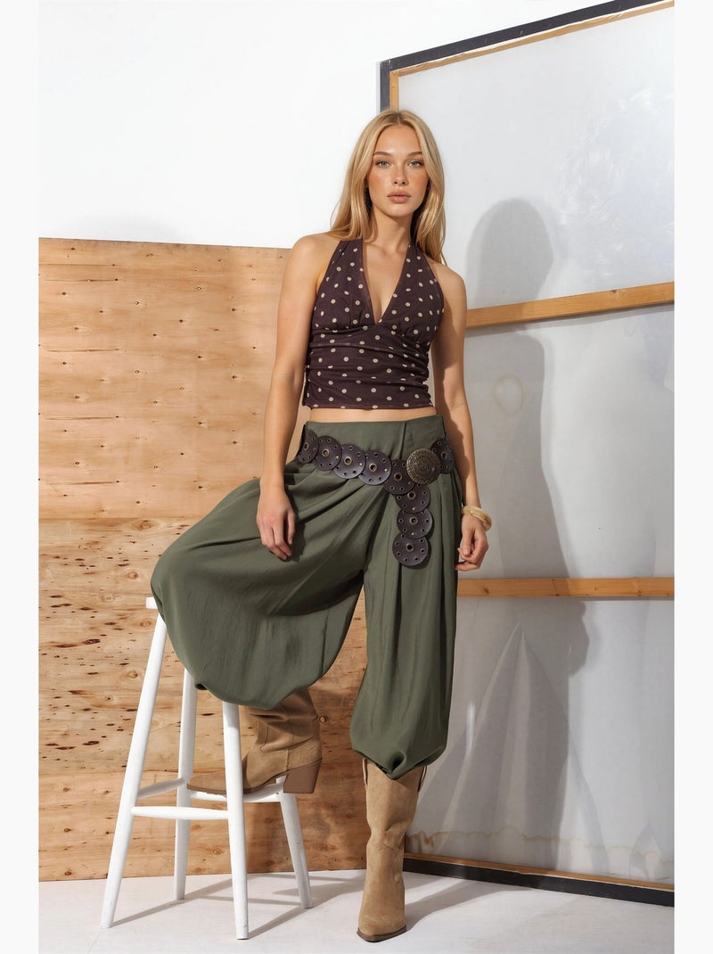 Pantalones palazzo de talle alto y pierna ancha hiccup Caqui - Kiabi