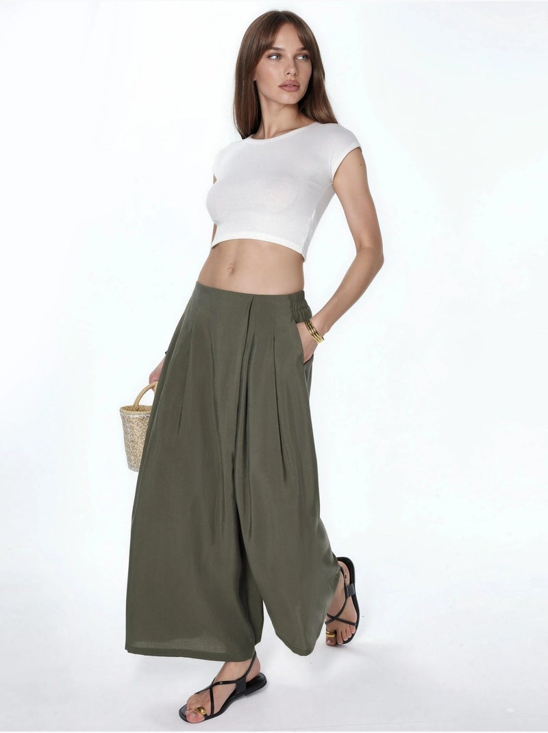 Pantalones palazzo de talle alto y pierna ancha hiccup Caqui - Kiabi