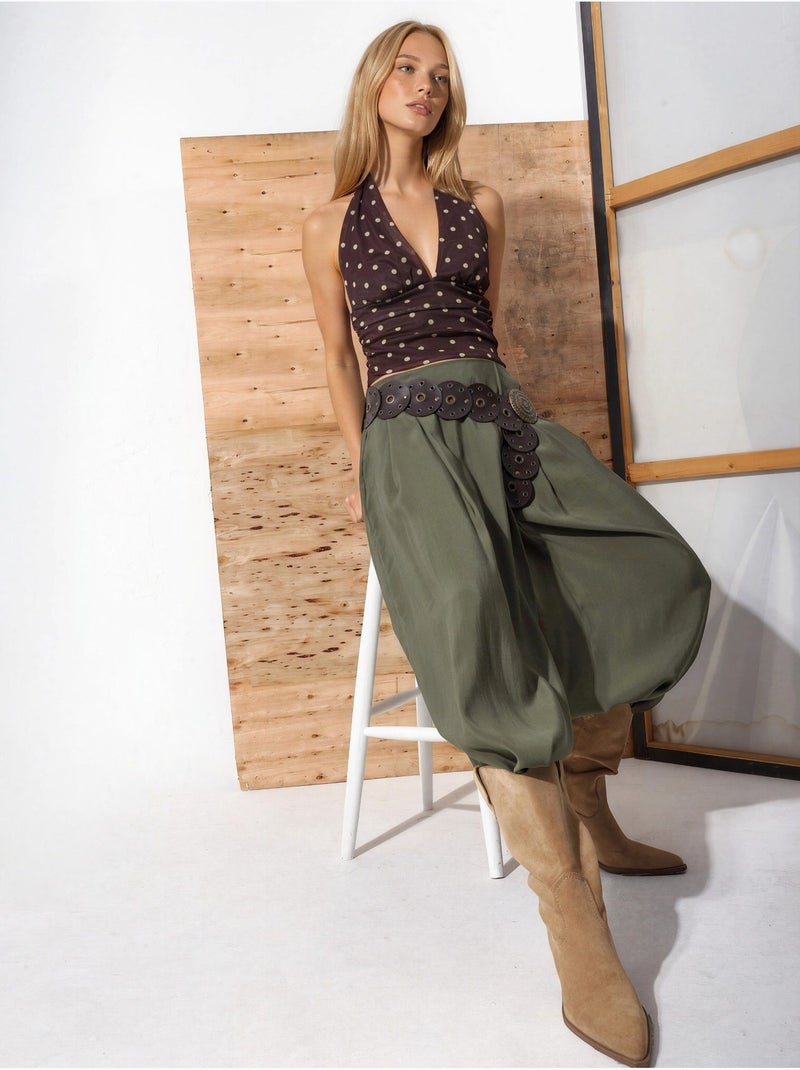 Pantalones palazzo de talle alto y pierna ancha hiccup Caqui - Kiabi