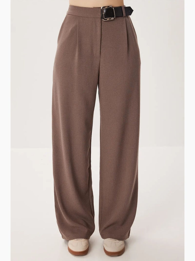 Pantalones palazzo de tiro alto y pernera ancha con cinturón istanbul Taupe - Kiabi