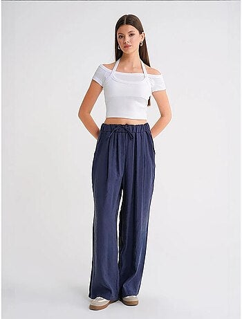Pantalones palazzo plisados de cintura alta con cordón mixray