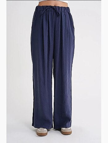 Pantalones palazzo plisados de cintura alta con cordón mixray
